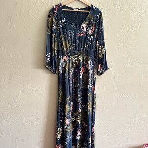 Cost Plus World Market Navy Floral Midi Dress
